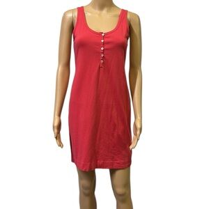 Mama Red Cotton Blend Henley Button Up Sleeveless Tank Mini Dress Womens Medium